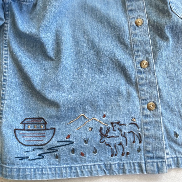 Vintage Christopher & Banks Denim Long Sleeve Noah’s Ark Button Down Shirt - Picture 5 of 8